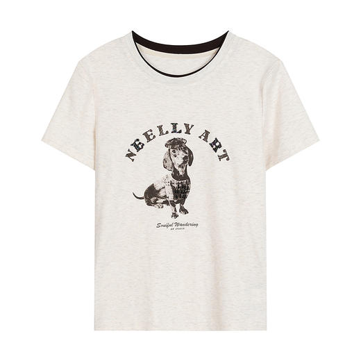 NEELLY纳俪商场同款秋新款圆领卡通印花短袖T恤女正肩趣味感上衣N25081T01063 商品图3