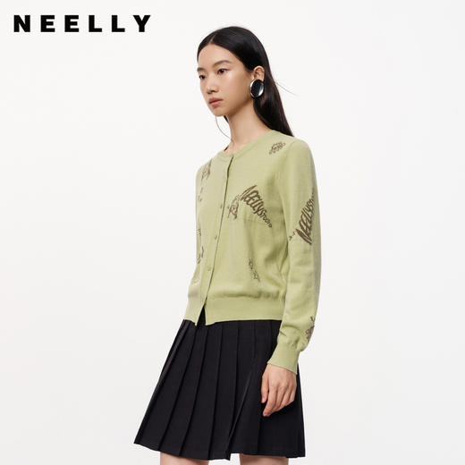 NEELLY纳俪秋季新款商场同款绵羊毛针织开衫女提花显白修身毛衣N25084A04583 商品图0