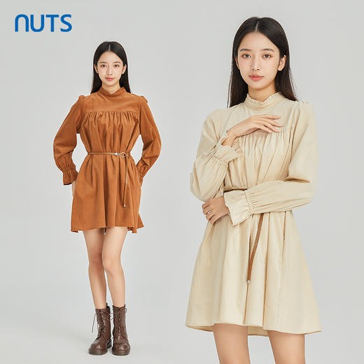 NUTS商场同款春秋季时尚简约气质高腰显瘦长袖连衣裙女313103067B 商品图1