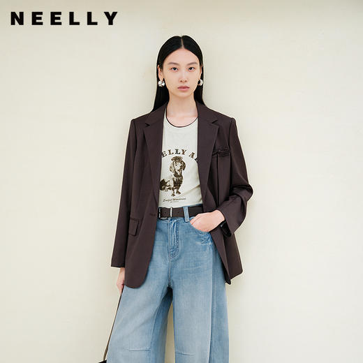 NEELLY纳俪商场同款秋季新款简约通勤气质西装外套女宽松廓形西服N25081W01067 商品图0