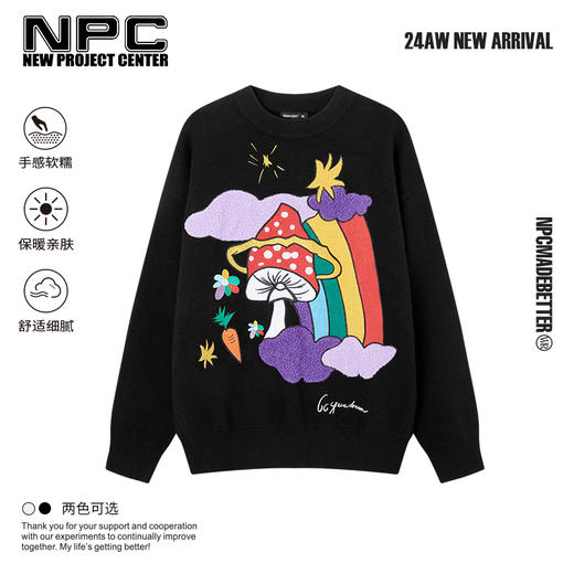NPC潮牌CC系列彩虹蘑菇绣花可机洗毛衣男趣味休闲宽松CC48SW07 商品图0