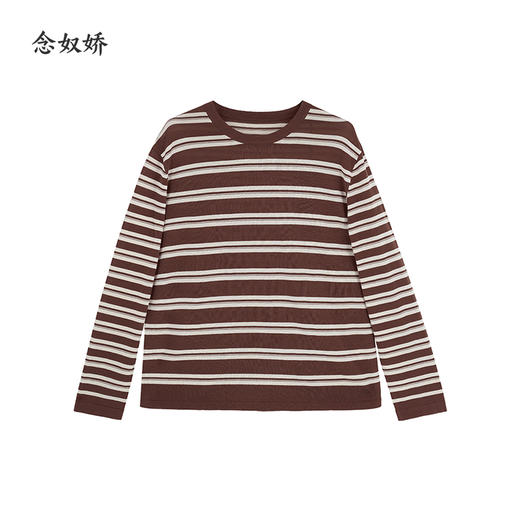 【商场同款】CNK5869 “轻薄醋纤条纹针织” 软糯舒适咖色条纹宽松毛衫 商品图10