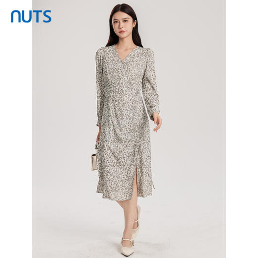 NUTS商场同款春秋款时尚气质百搭通勤V领长袖连衣裙女4341007A1 商品图3