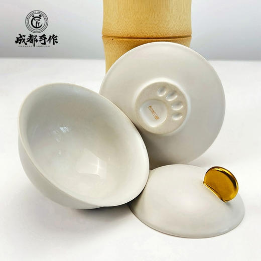 【彭州白瓷￭熊猫盖碗单耳杯】成都手作盖碗茶杯 带盖单个熊猫三才杯 高档功夫茶具泡茶碗【非物质文化遗产】【大师匠作】 商品图5