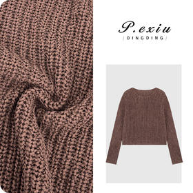 04-4潘依绣丁丁宠粉带子纱慵懒感镂空坑条圆领针织上衣 C056