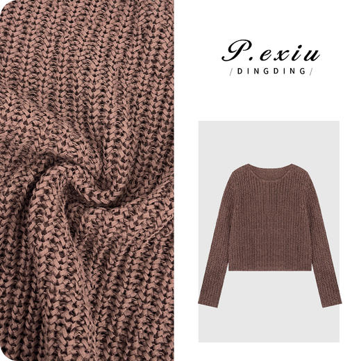 04-4潘依绣丁丁宠粉带子纱慵懒感镂空坑条圆领针织上衣 C056 商品图0