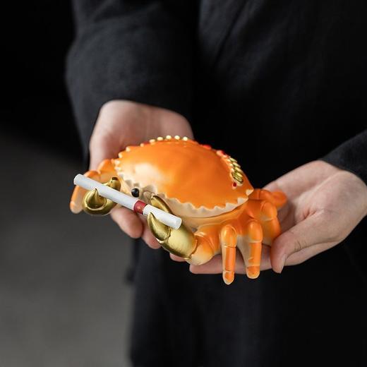 螃蟹树脂烟灰缸小茶办公室家用客厅带盖防飞中式可爱摆件装饰 商品图2