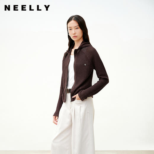 NEELLY纳俪商场同款秋季新款休闲简约针织衫女百搭舒适短款开衫N25081A01057 商品图0