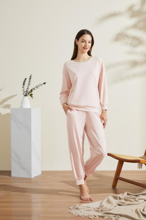 【79元限时秒杀】【秀黛】女圆领撞色长袖套装女棉睡衣居家服H3551011T【专柜同款】 商品图0