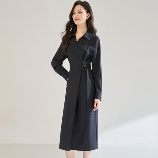 「高货sh」全新升级【铂金会员330/天猫449/差价119】(00606)洛诗琳优雅气质斜襟连衣裙2025秋季新款收腰显瘦裙子女 商品图0