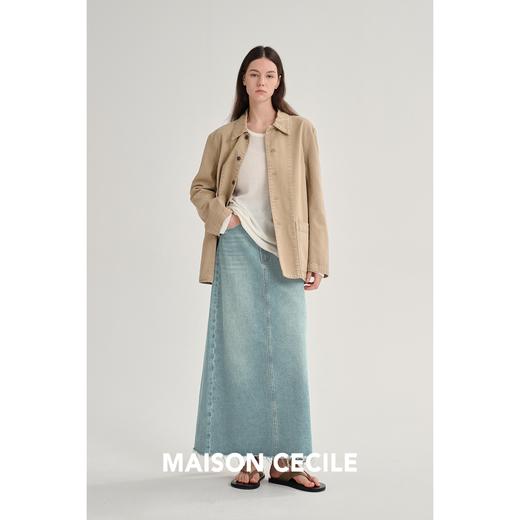 MAISON CECILE 复古天然牛仔棉干爽舒适后开叉高腰半身裙 商品图4