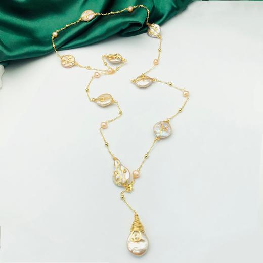 天然圆形巴洛克淡水珍珠碎花多戴项链长链90cm个性百搭仙女超仙女 商品图0