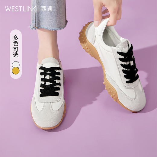 西遇芭蕾德训鞋女新款秋季百搭复古休闲小白鞋轻便软底运动鞋V1656925 商品图0