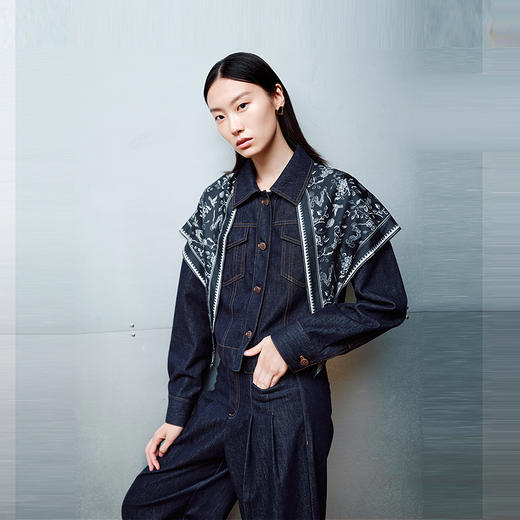 NEELLY纳俪商场同款秋季新款经典翻领百搭牛仔外套女休闲个性上衣N25081C01064 商品图2