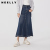 NEELLY纳俪秋季新款商场同款复古牛仔半身裙女高腰大摆裙长裙N25084E04579 商品缩略图0