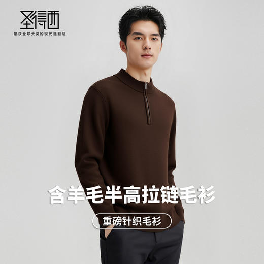 【含绵羊毛】圣得西男半高拉链毛衫2025秋新款百搭商务休闲毛衣 商品图2