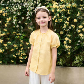 【马克珍妮 芦芙】夏装新款 女童泡泡袖透气棉麻衬衫230727