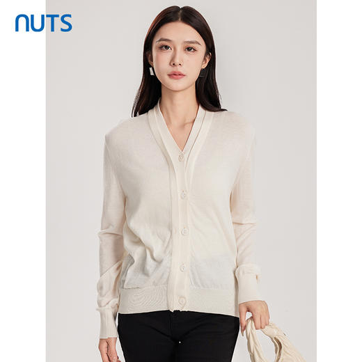 NUTS商场同款春秋款V领纯色时尚气质毛织短外套女414052405 商品图0