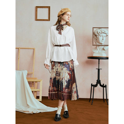 两三事 日光流年 2025秋季新款复古刺绣拼接假两件绑带长袖衬衫女 商品图2