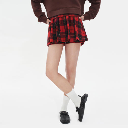 HERLIAN2025年秋季新品女士腰部抽绳设计黑红格纹裙裤 商品图1