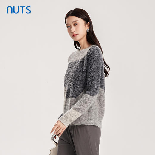 NUTS商场同款秋冬季灰色气质撞色百搭时尚毛织套头衫女4350517A1 商品图1