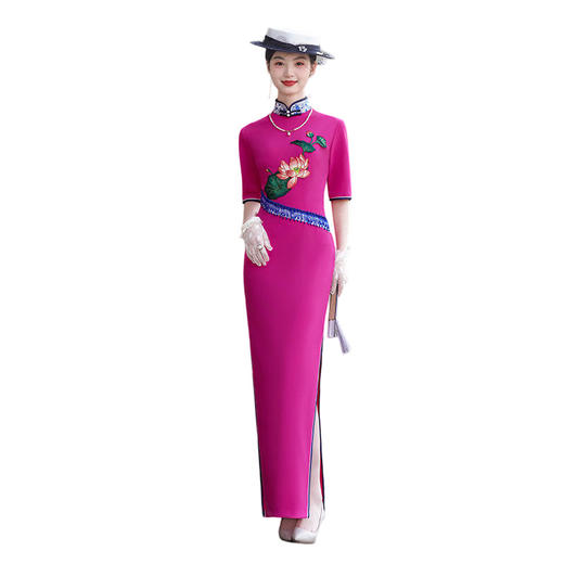 长款走秀旗袍2025夏季新款演出旗袍连衣裙年轻款复古修身气质旗袍 商品图4