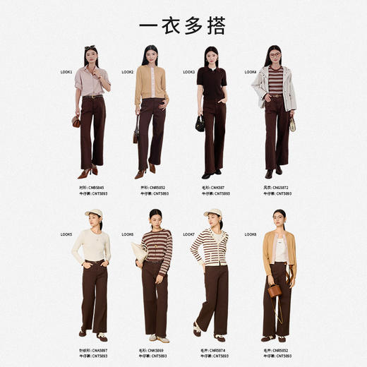 【商场同款】CNT5893 “ 摩卡棕牛仔裤” 窄版阔腿裤 巧用分割线营造3D塑形显瘦效果 牛仔裤 商品图2