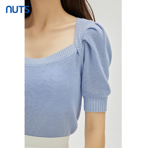 NUTS商场同款秋季蓝色小清新气质方领百搭针织套头衫女332052142 商品图3