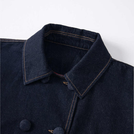 HERLIAN2025年秋季新品黑红格纹拼接抽绳可调节下摆设计牛仔外套 商品图3