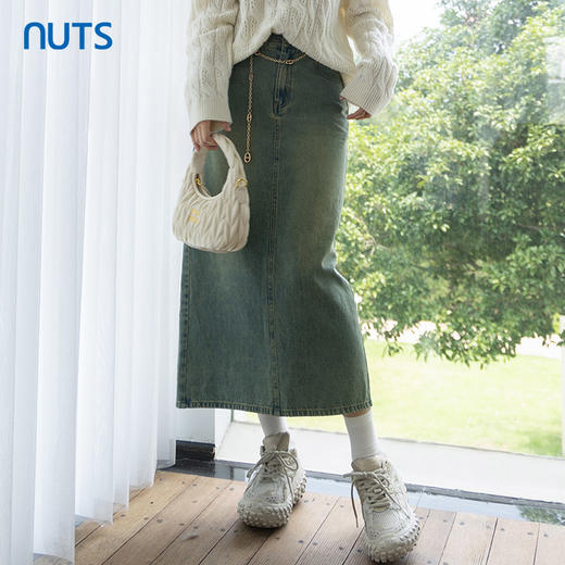 NUTS商场同款春秋款时尚气质开叉水洗牛仔半裙女4340607A1 商品图2