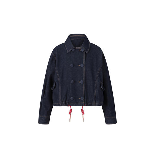 HERLIAN2025年秋季新品黑红格纹拼接抽绳可调节下摆设计牛仔外套 商品图4