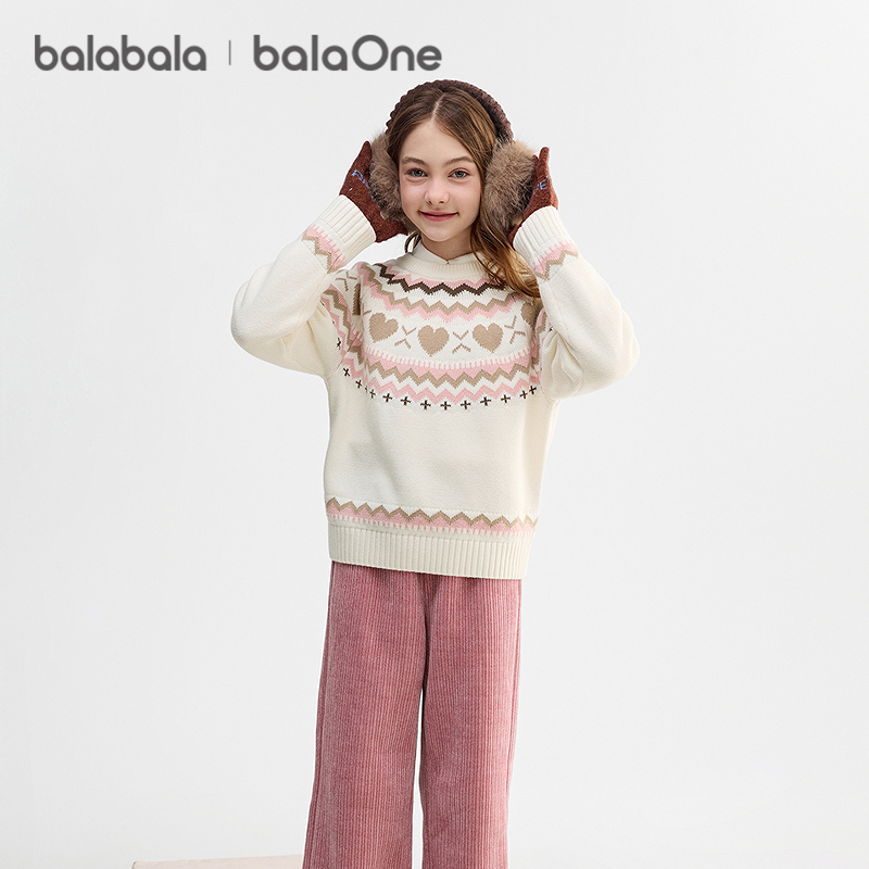 巴拉巴拉balaOne童装儿童毛衫2025新款冬女童费尔岛毛衣时尚上衣