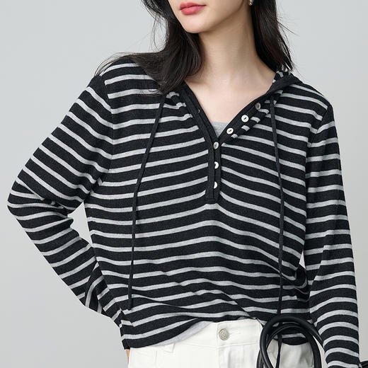 NEELLY纳俪商场同款秋新款经典简约条纹撞色针织衫女随性舒适上衣N25084A05509 商品图2