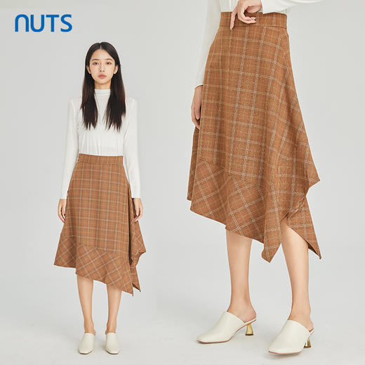 NUTS商场同款春秋款时尚格子不规则半身裙女313063169B 商品图1