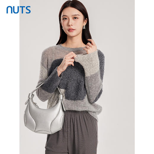 NUTS商场同款秋冬季灰色气质撞色百搭时尚毛织套头衫女4350517A1 商品图2