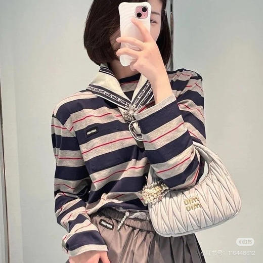 早秋Miu复古色织条纹长袖T恤0806 商品图6