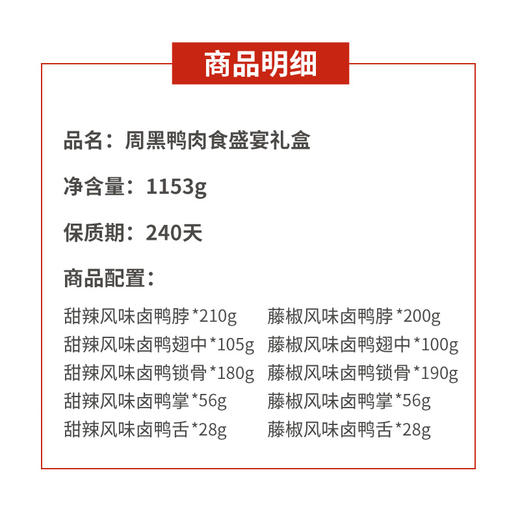 周黑鸭 肉食盛宴大礼盒1153g（即食卤味） 商品图5