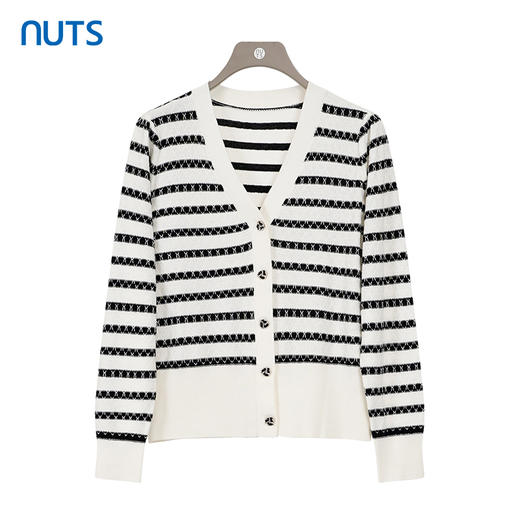 NUTS商场同款春秋款V领时尚黑白撞色毛织短外套女4380528A1 商品图0