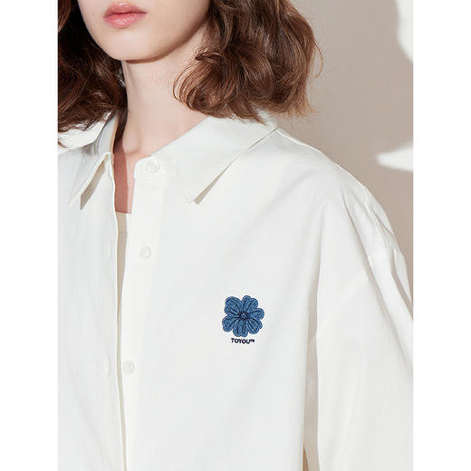 初语纯棉翻领衬衫女绣花上衣休闲通勤百搭打底衬衣 商品图3