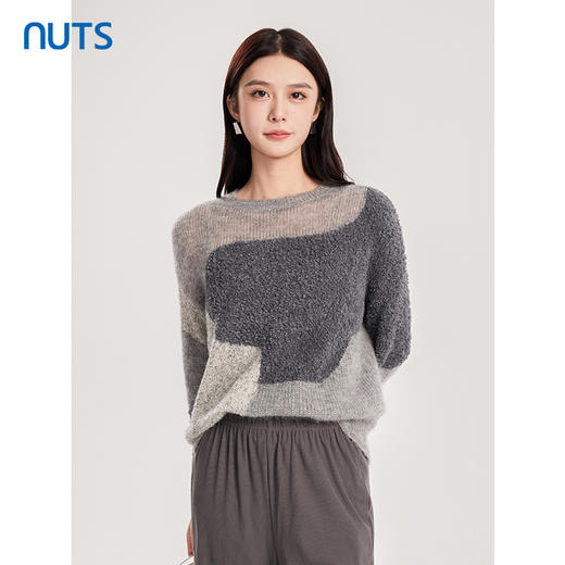 NUTS商场同款秋冬季灰色气质撞色百搭时尚毛织套头衫女4350517A1 商品图0