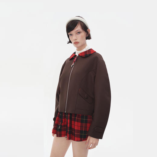 HERLIAN2025年秋季新品女士绵羊毛格纹拼接娃娃领设计廓形外套 商品图1