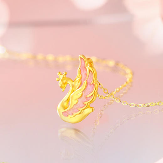 心选丨周六福5D硬金足金心心相印吊坠淡水珍珠项链小玫瑰吊坠情人节珠宝 商品图4