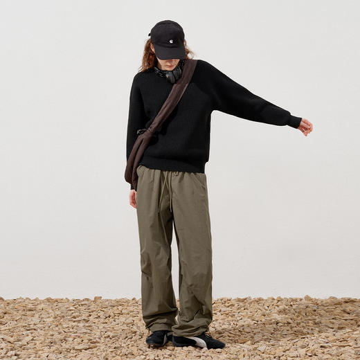 714street抗皱华夫格纹理长袖2025秋冬国潮廓形情侣毛衣针织衫男 商品图0