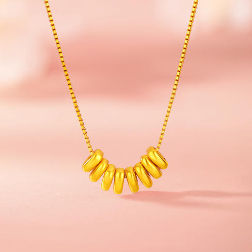 心选丨周六福5D硬金足金心心相印吊坠淡水珍珠项链小玫瑰吊坠情人节珠宝 商品图6