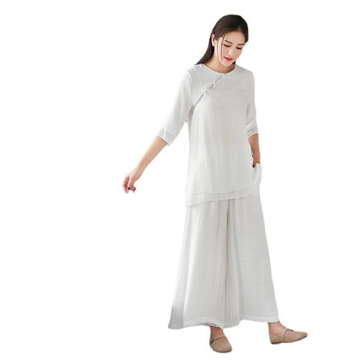LZY9051夏新款中式复古棉麻休闲宽松禅修服气质打坐茶服太极服瑜伽服套装 商品图4