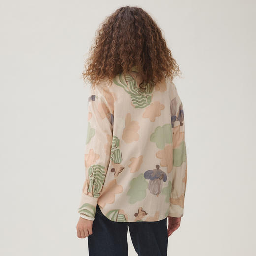 谜底衬衣长袖女2025秋季新品复古通勤磨毛印花亲肤衬衫253MC1245 商品图2