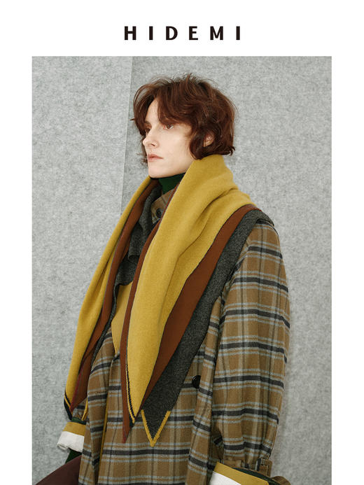 HIDEMI 进口美利奴羊毛撞色logo刺绣三角巾针织大披肩大围巾 商品图3