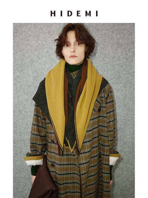 HIDEMI 进口美利奴羊毛撞色logo刺绣三角巾针织大披肩大围巾 商品图2