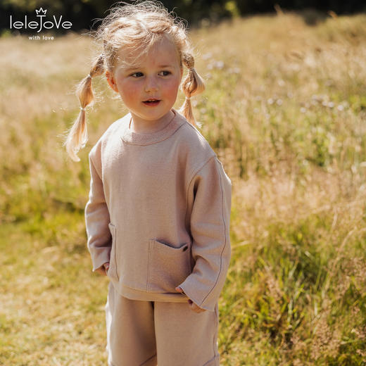 【云优选】lelejove北欧风秋季圆领长袖卫衣男女宝宝穿纯色短裤宽松口袋套装 商品图2