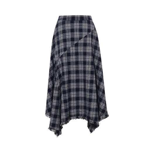 两三事 窗棱旧絮 2025秋季新款复古流苏不规则下摆格子半身裙长裙 商品图4